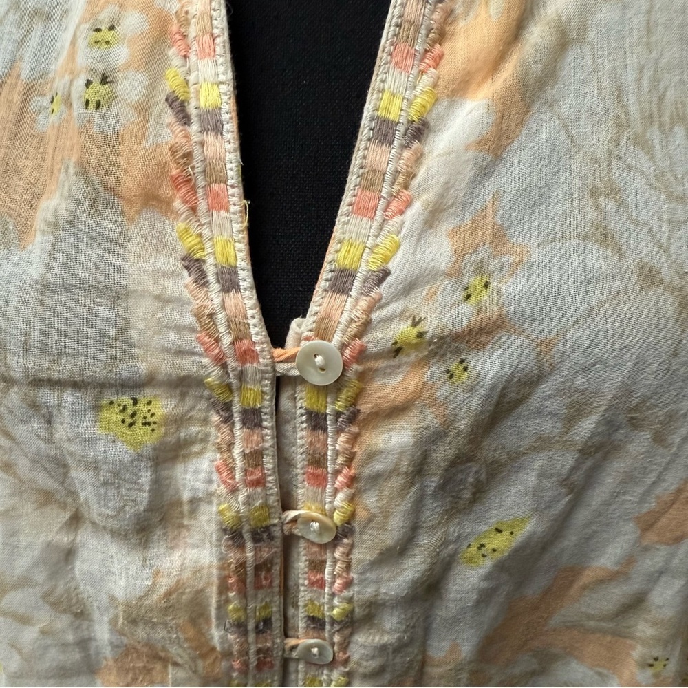 Felicity Jade Peach Floral 100% Cotton Tunic Top Boho Embroidered Trim M - Picture 2 of 9